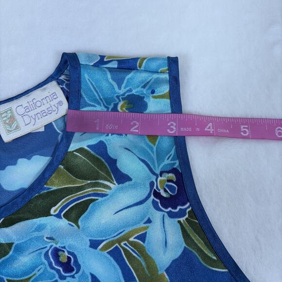 Vintage California Dynasty Blue Floral Satin Pajama Lounge Set Top Pants Medium - Picture 11 of 16
